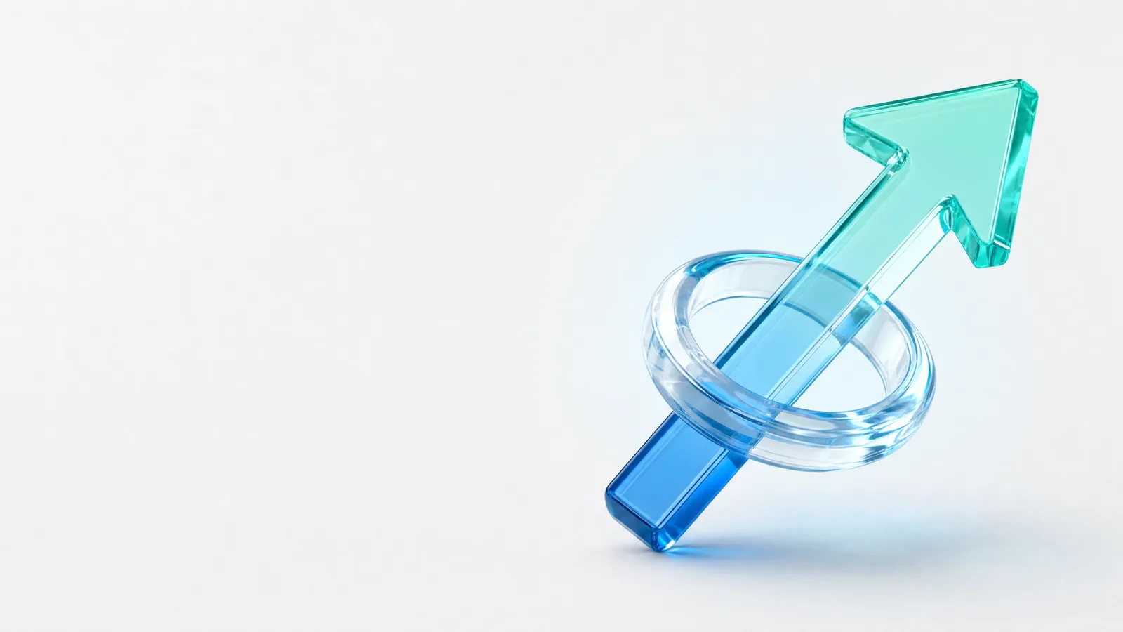 Abstract glass object in ALPENIQ blue: glass arrow passing through a ring