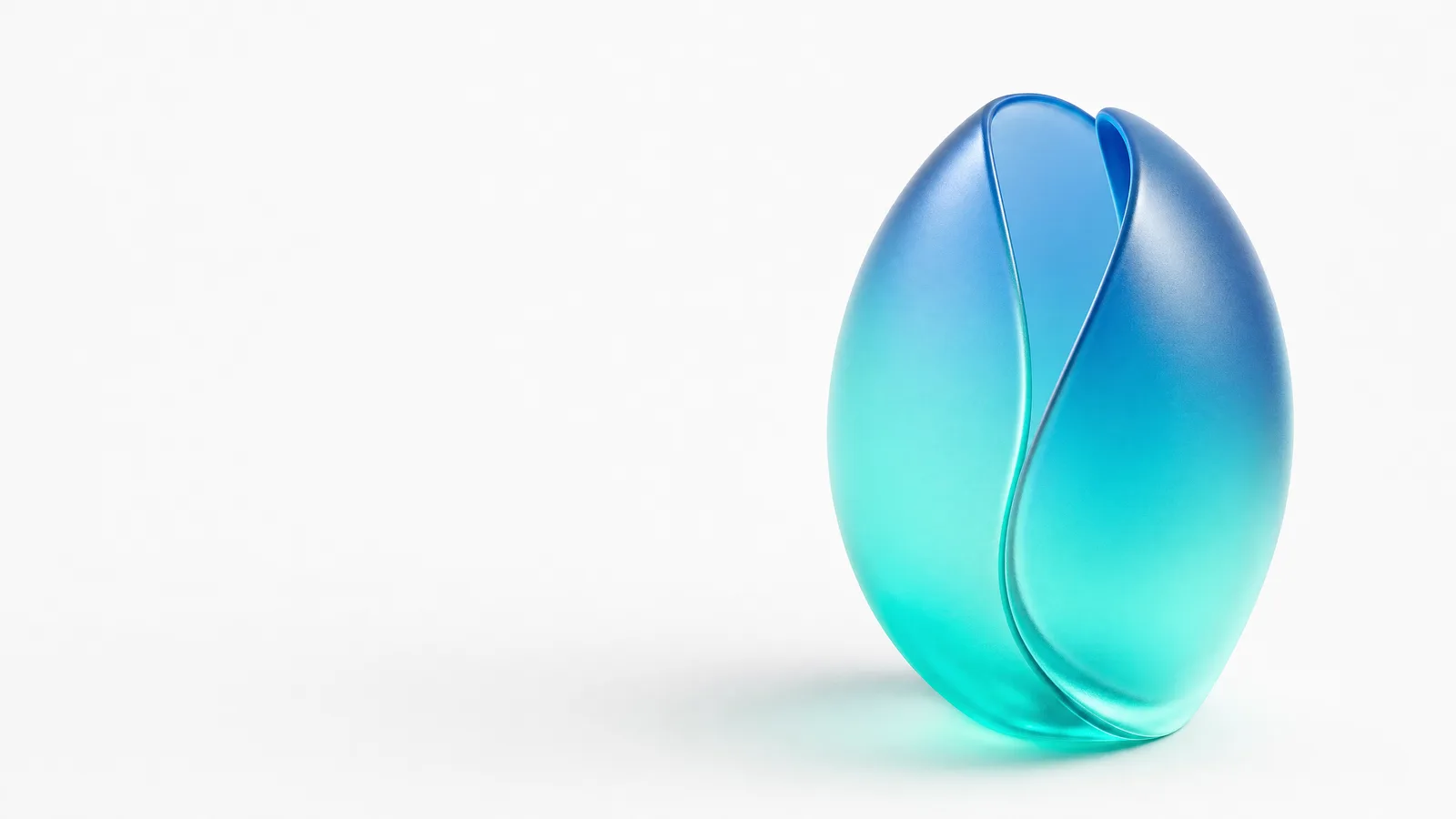 Abstract glass object in ALPENIQ blue: a closed shell with one single open seam