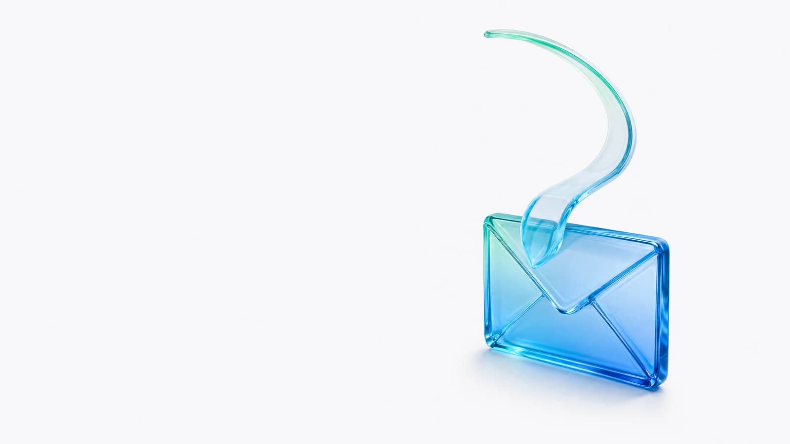 Abstract glass object in ALPENIQ blue: a glass envelope with a thin ribbon rising out of it in an upward curve