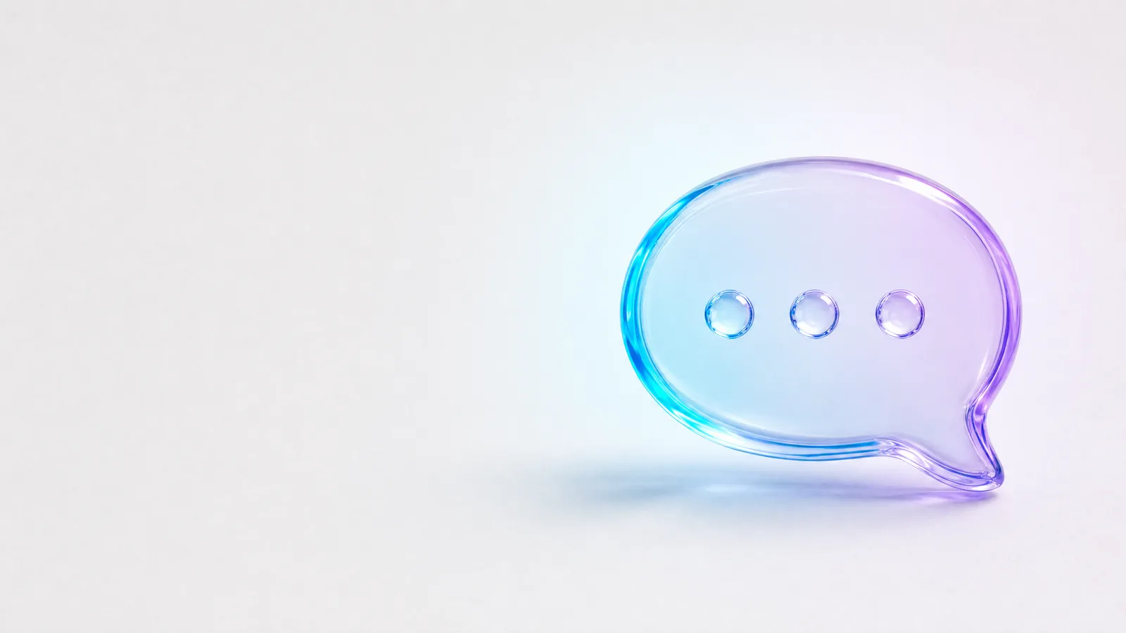 Abstract glass object in ALPENIQ blue: glass speech bubble holding three spheres