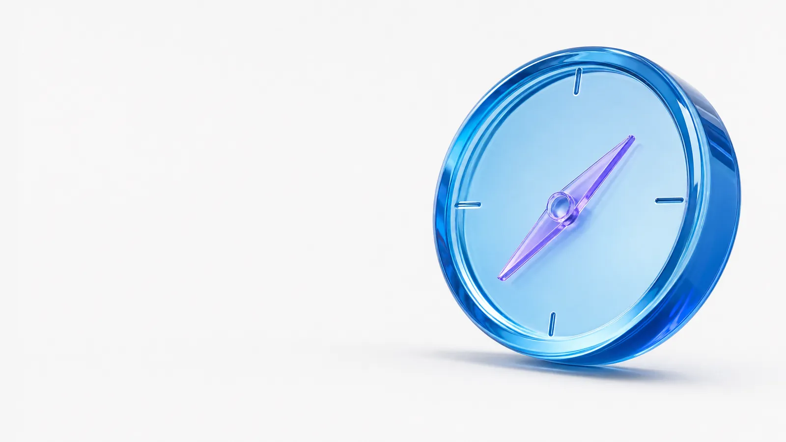 Abstract glass object in ALPENIQ blue: a glass compass with a softly violet needle