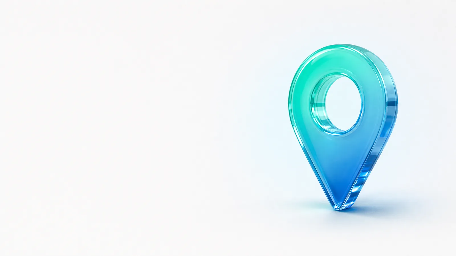 Abstract glass object in ALPENIQ blue: map pin rendered in glass