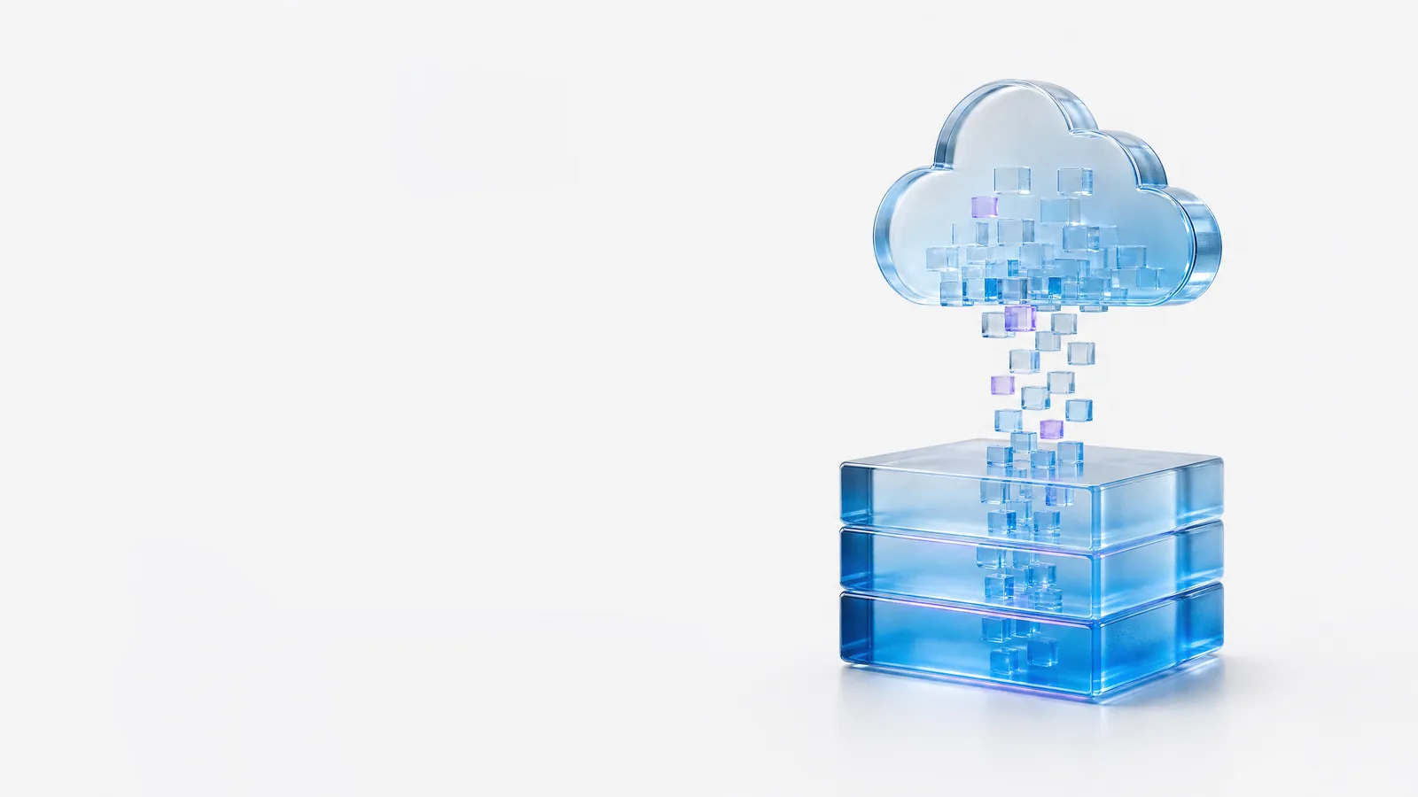 Abstract glass object in ALPENIQ blue: a glass server block with a glass cloud rising from it
