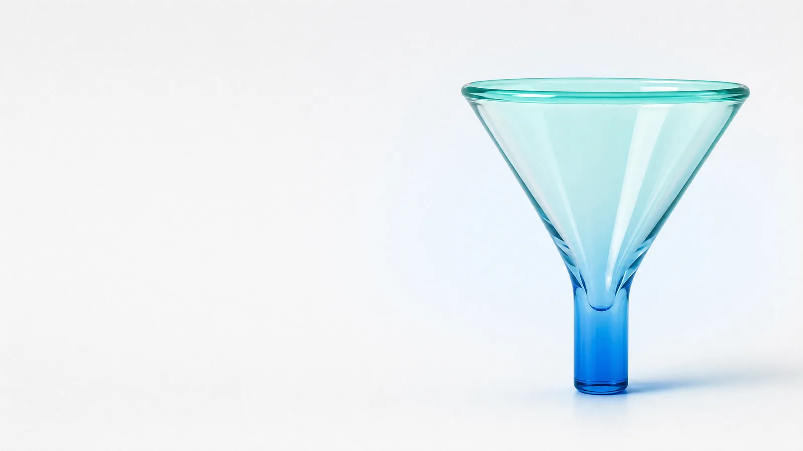 Abstract glass object in ALPENIQ blue: glass funnel with a sealed outlet