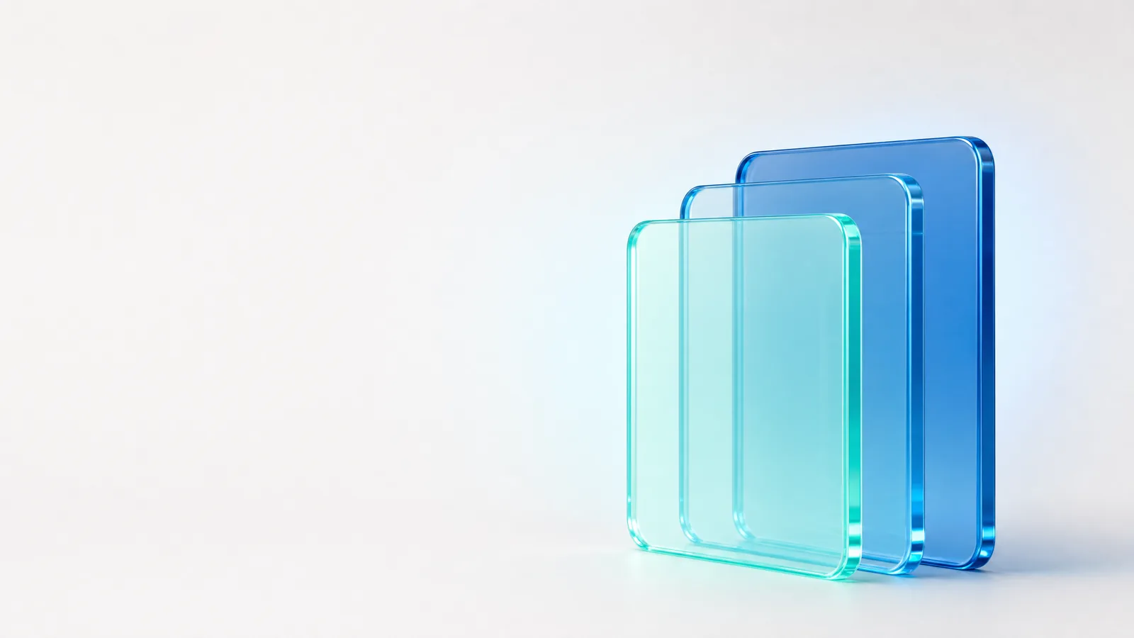 Abstract glass object in ALPENIQ blue: overlapping glass panels staggered in depth