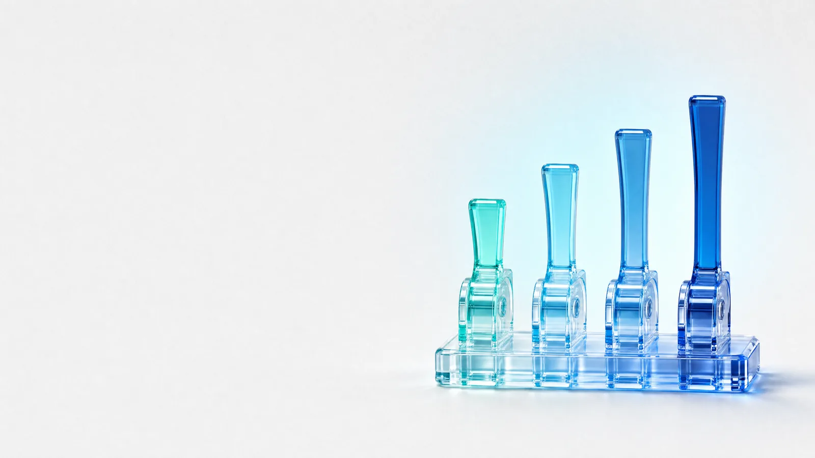 Abstract glass object in ALPENIQ blue: row of glass lever switches