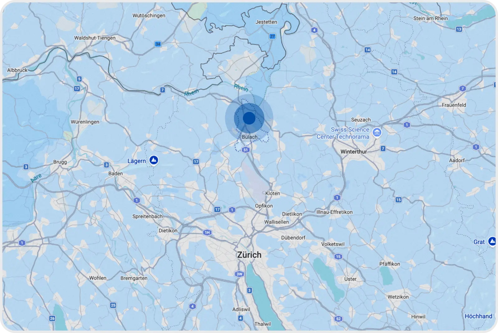 Map of the ALPENIQ operating location at Glasistrasse 9 in 8180 Bülach