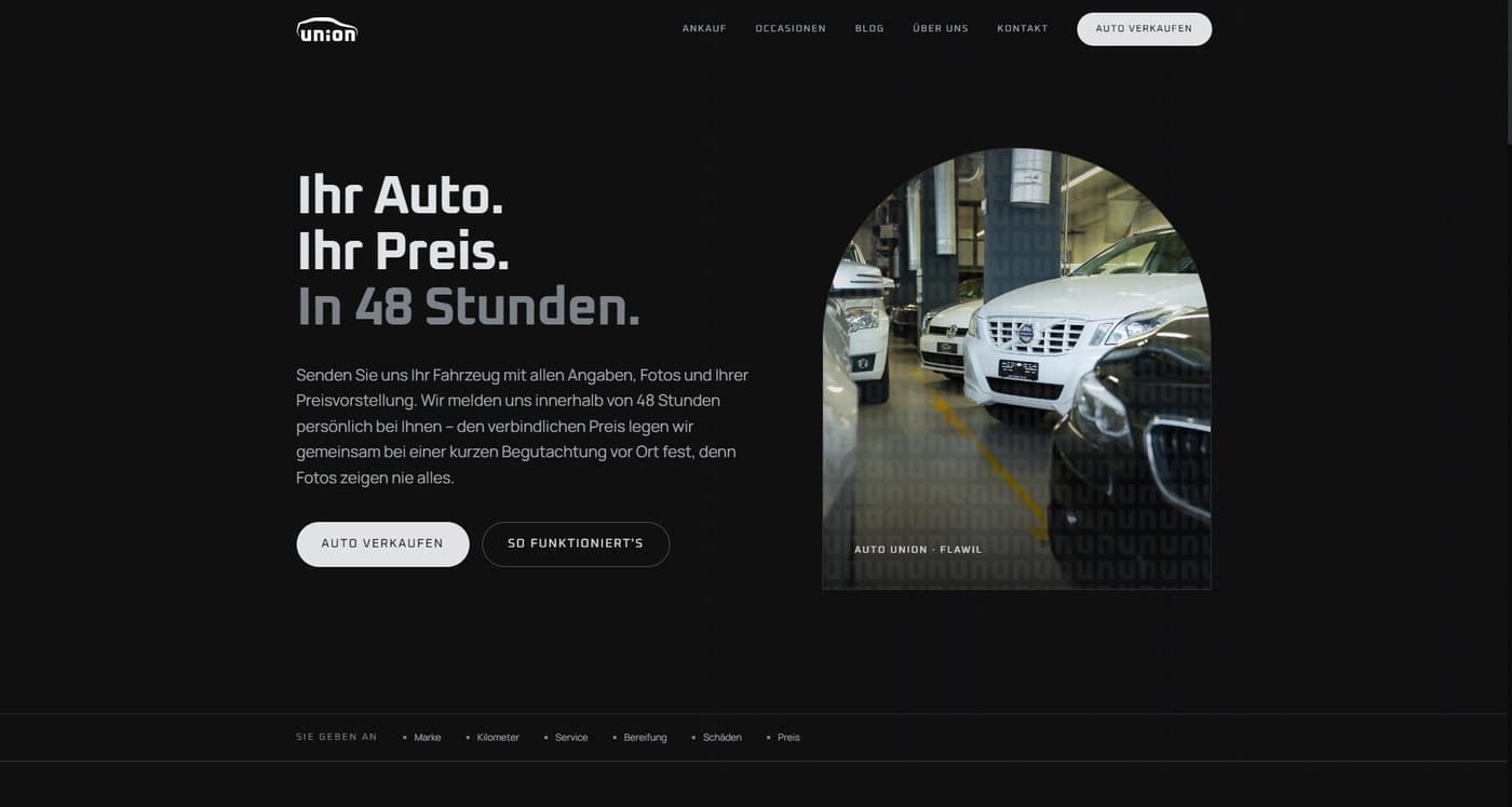 Startseite von Auto Union im ALPENIQ Projekt-Mockup