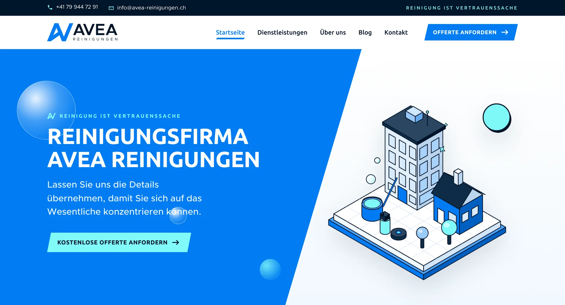 Homepage of the new AVEA Reinigungen website in the new brand