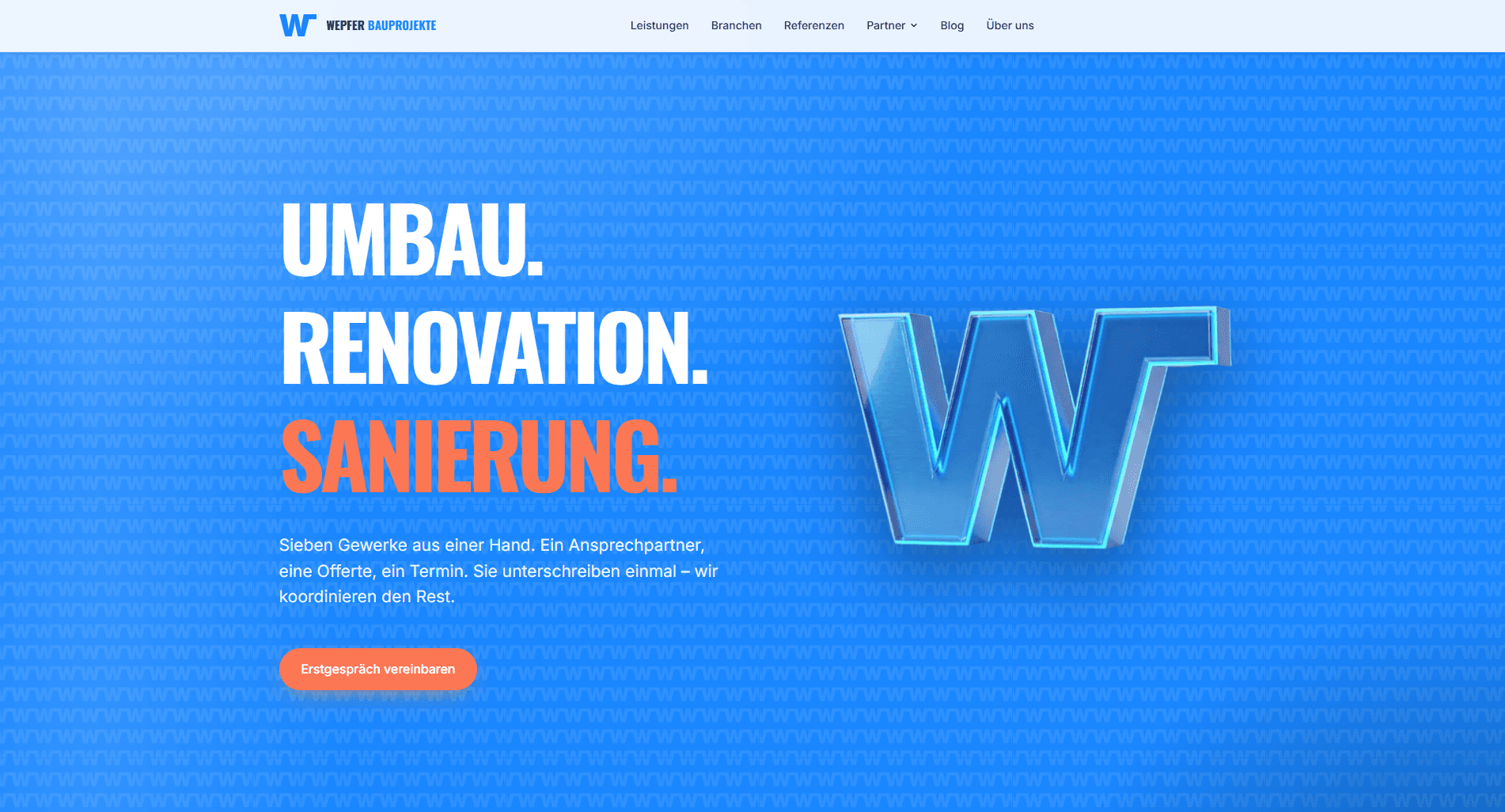Startseite der Wepfer Bauprojekte im ALPENIQ Projekt-Mockup