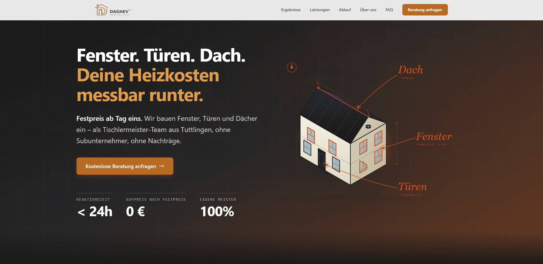 Startseite von Dadaev Pro nach dem Relaunch durch ALPENIQ